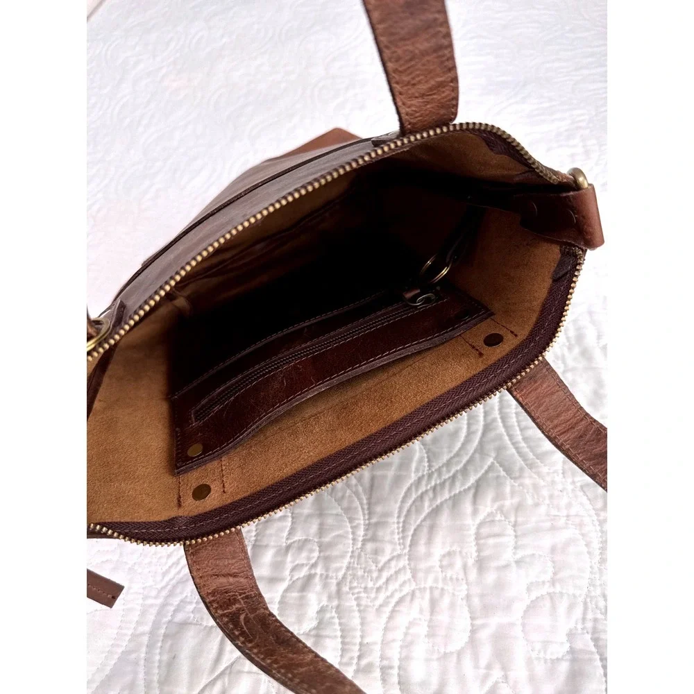 Hides Leather Co LEATHER TOTE BAG WITH ZIPPER - HAZELNUT BROWN - Medium